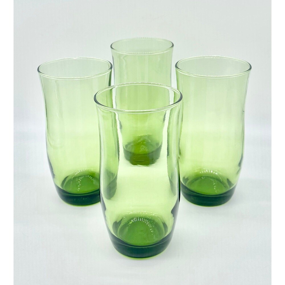 Set of 4 Vintage Libbey Avocado Green Glass 10 oz Tumblers Glasses 5- 5/8"